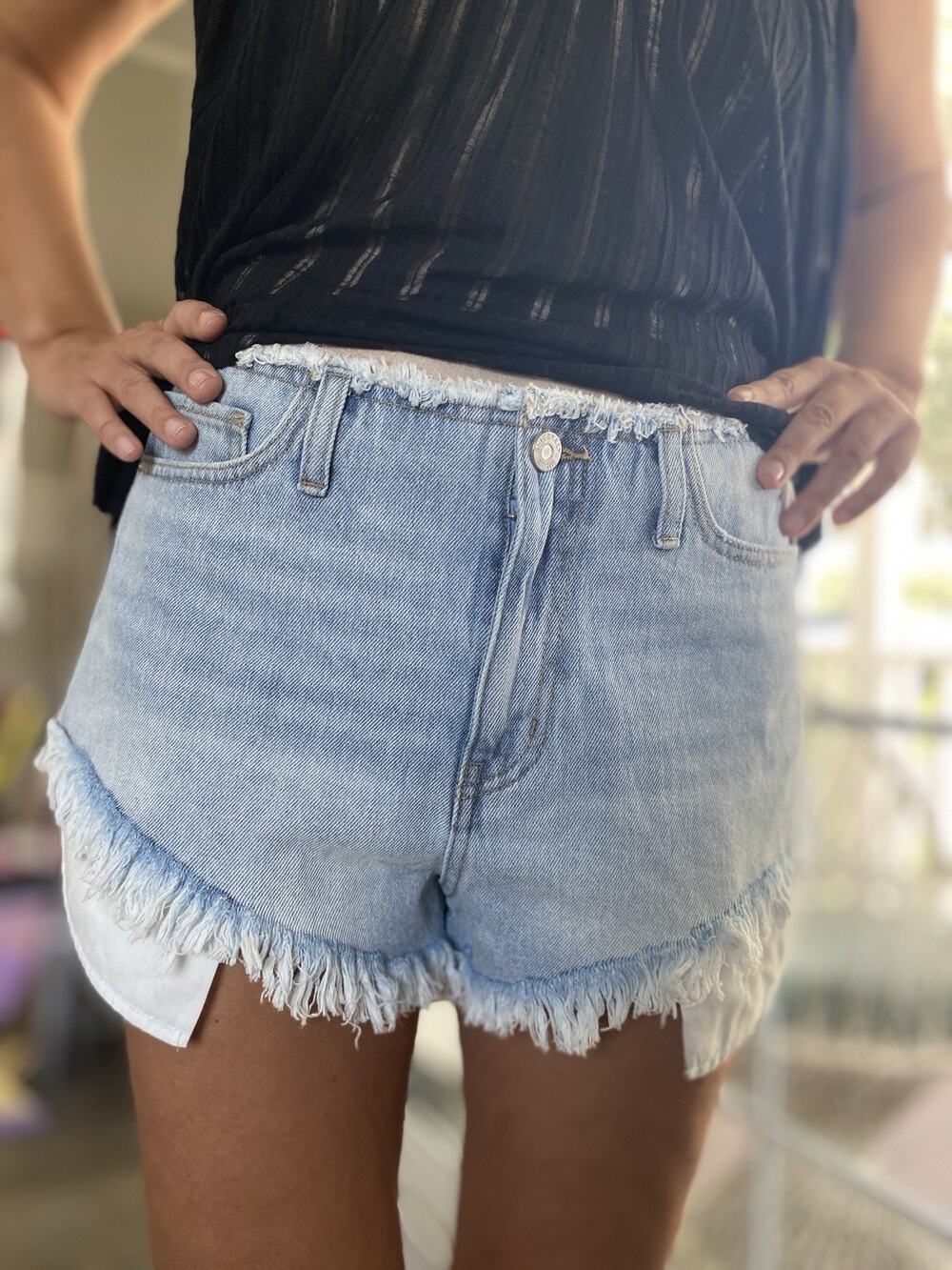 Sincerely Jules Women’s Denim Jean Shorts Mid Rise Raw Hem Casual 9/29
